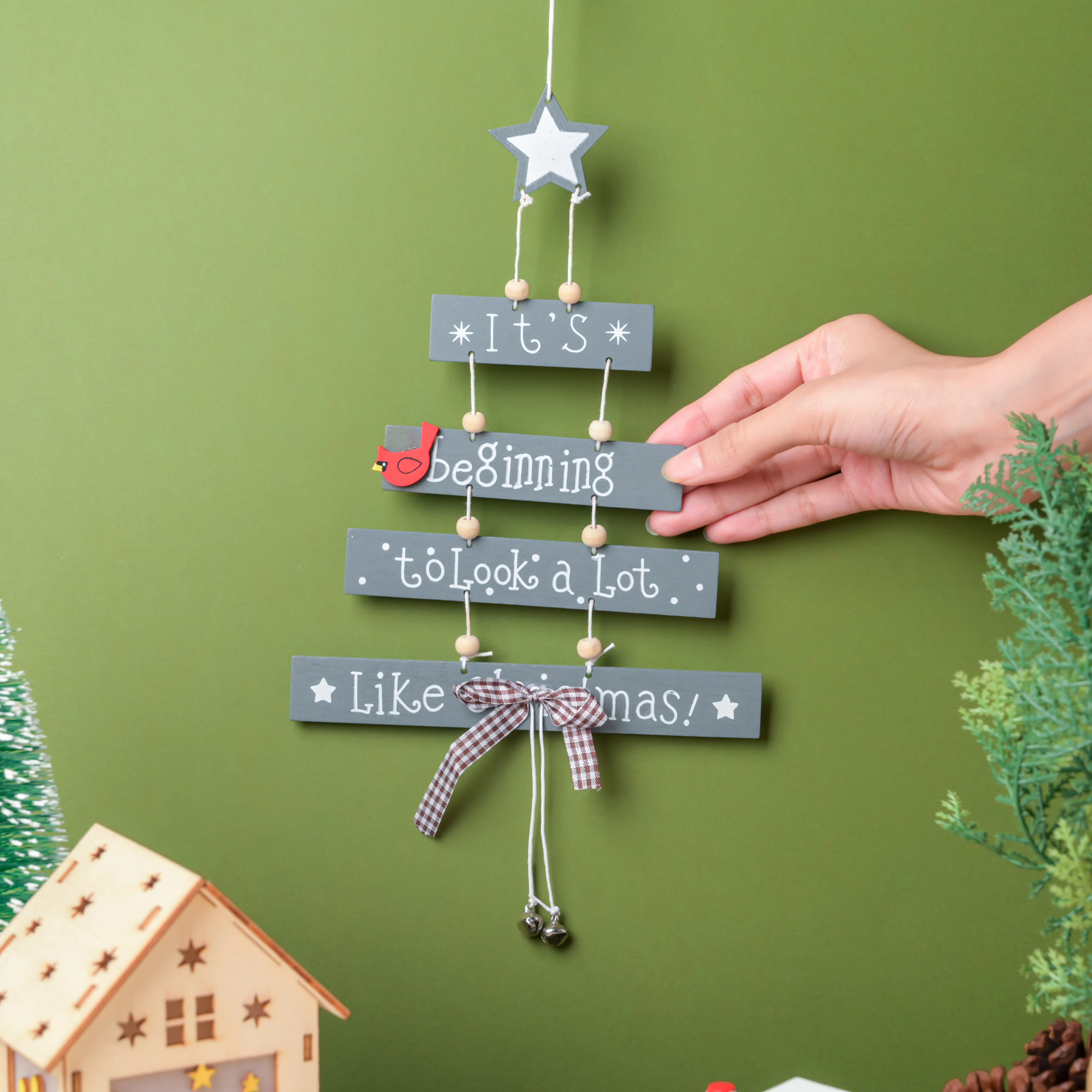 Festive Cheer Christmas Wall Hanging Grey 12.5 Inch - Image 2