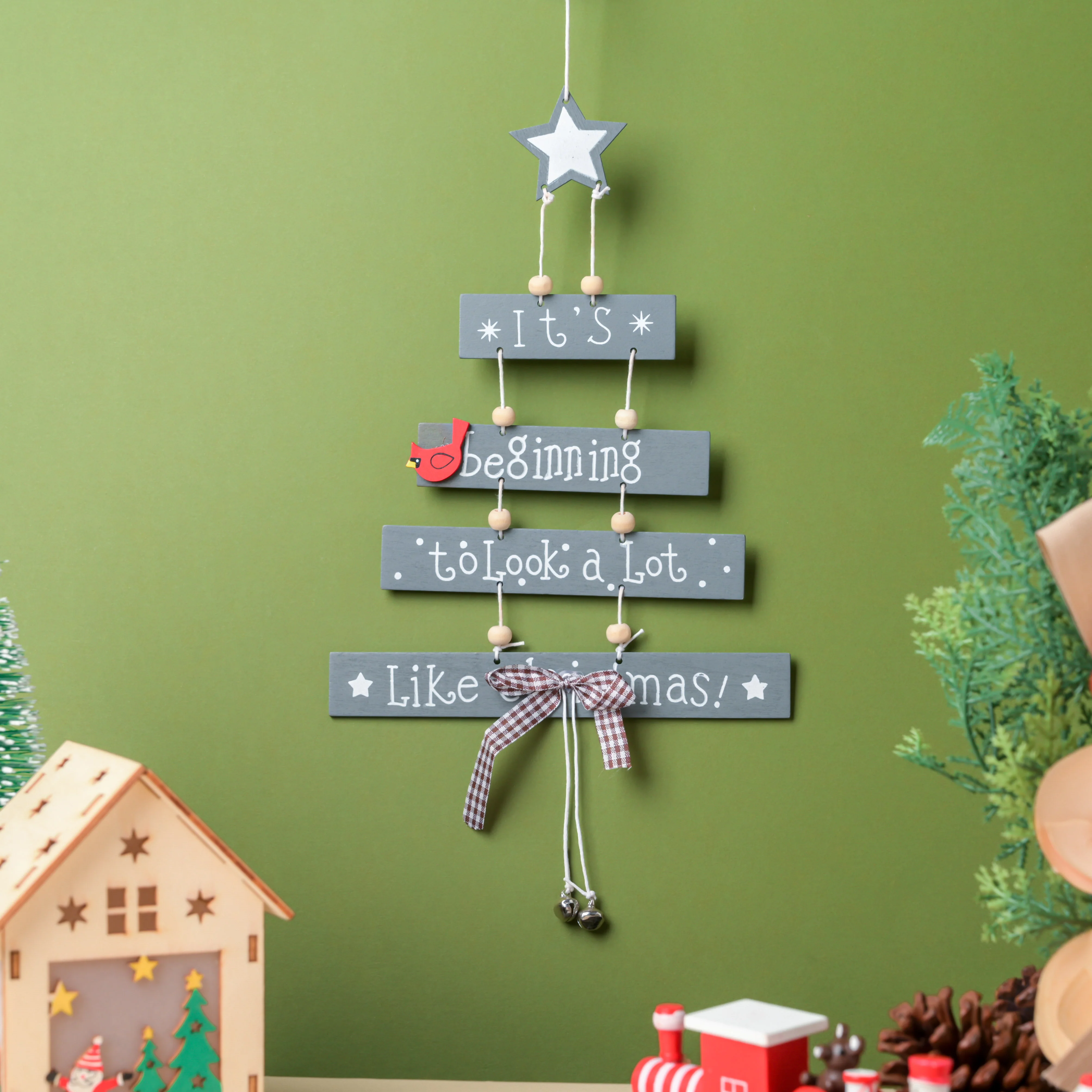 Festive Cheer Christmas Wall Hanging Grey 12.5 Inch - Image 4
