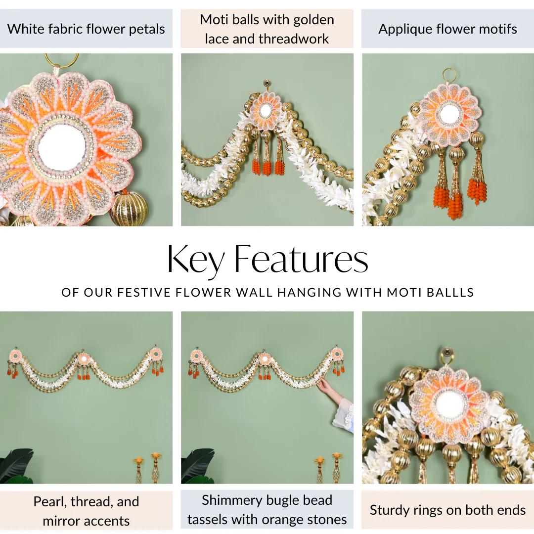 Festive Flower Wall Hanging With Moti Balls - Image 5