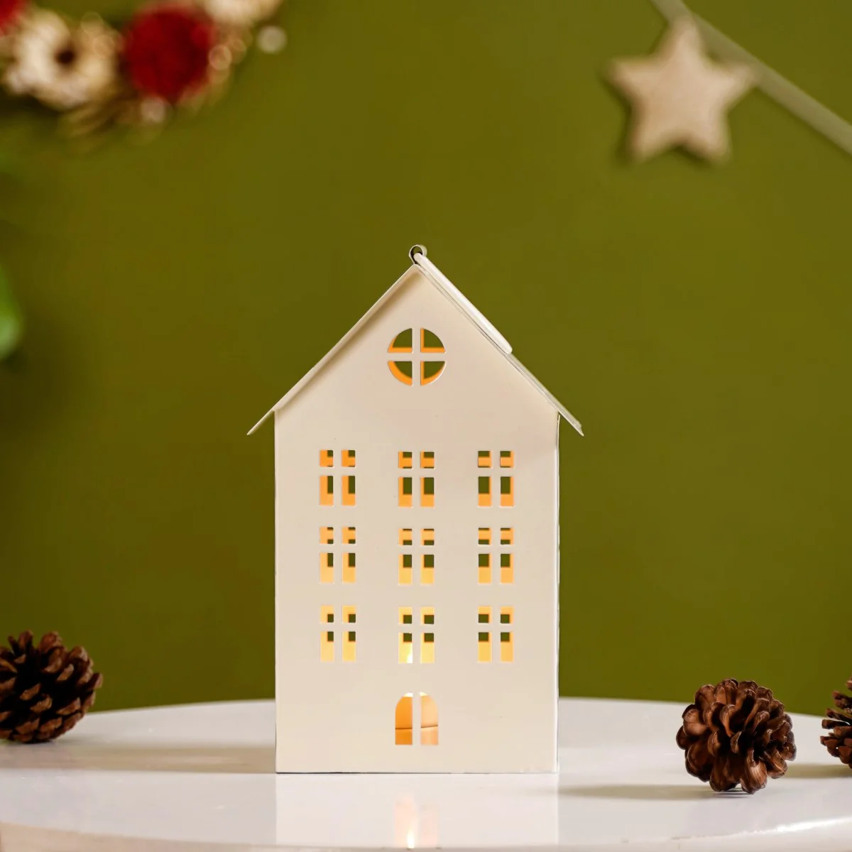 Festive House Lantern With Handle Ivory - Image 9