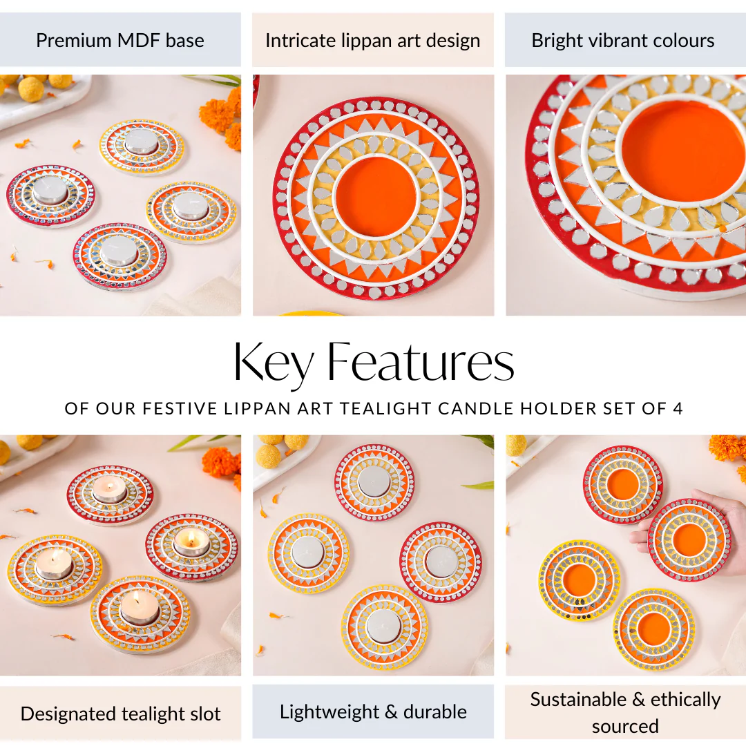 Festive Lippan Art Tealight Candle Holder Set Of 4 - Image 5