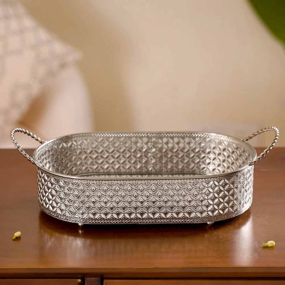 Festive Oval Tray Silver Large - Image 3
