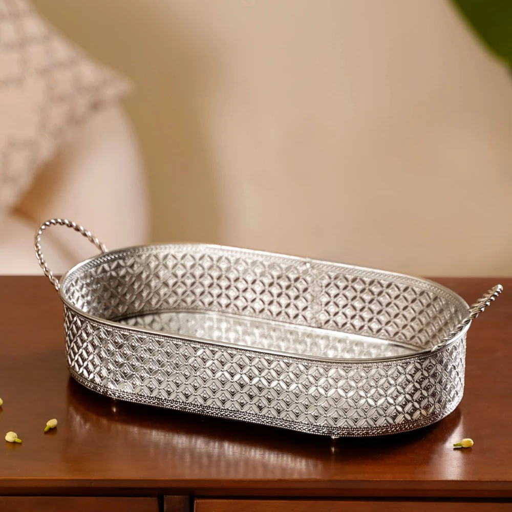 Festive Oval Tray Silver Large - Image 9