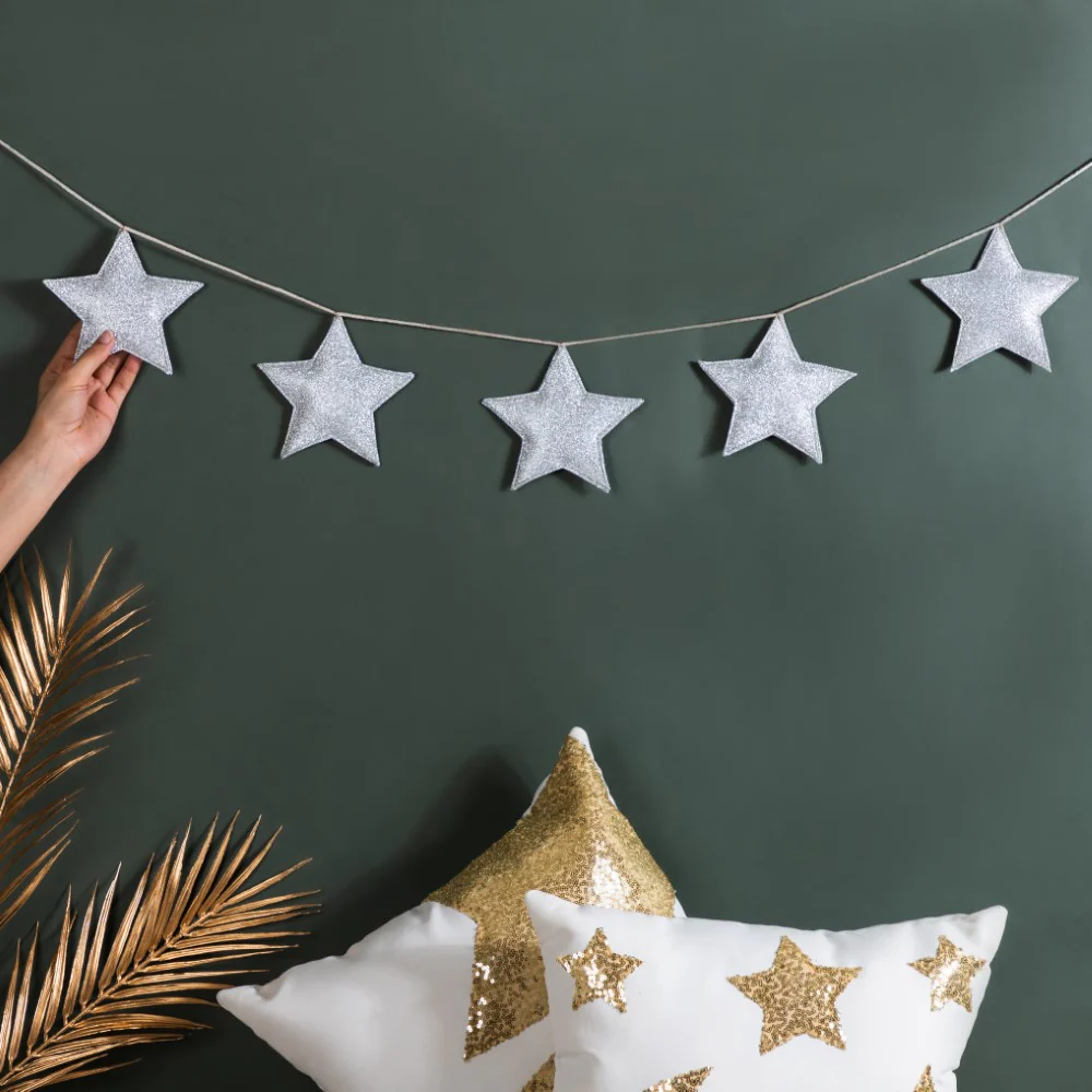 Festive Shimmery Star Bunting Silver 98 Inch - Image 2