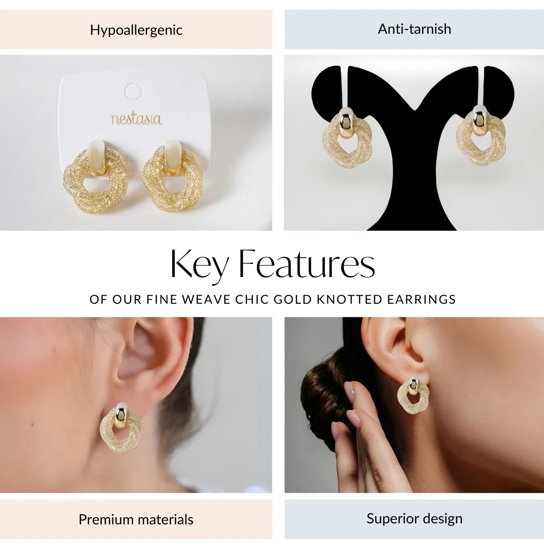 Fine Weave Chic Gold Knotted Earrings - Image 4
