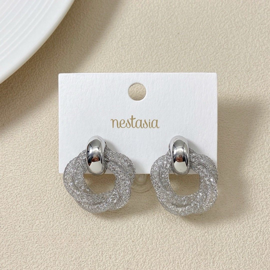Fine Weave Chic Silver Knotted Earrings