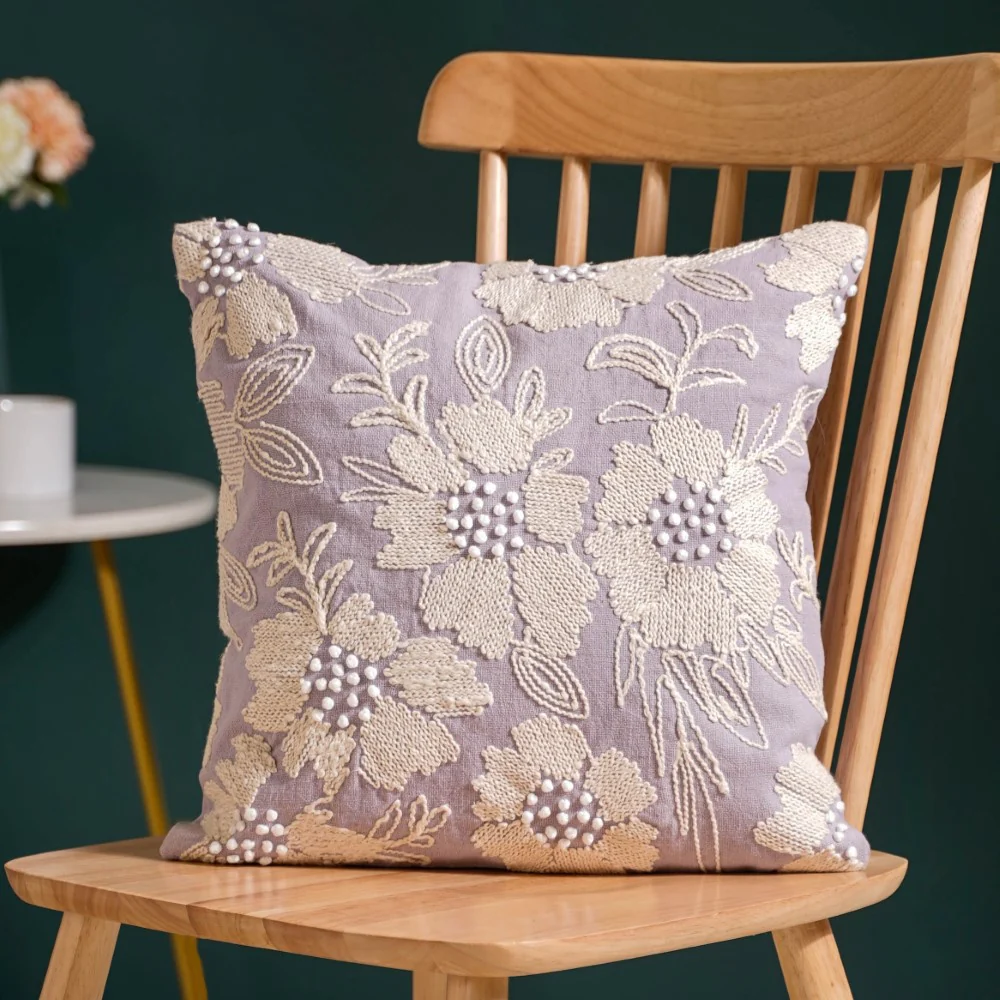 Fiore Embroidered Cotton Cushion Cover Set of 3 16x16 Inch - Image 3