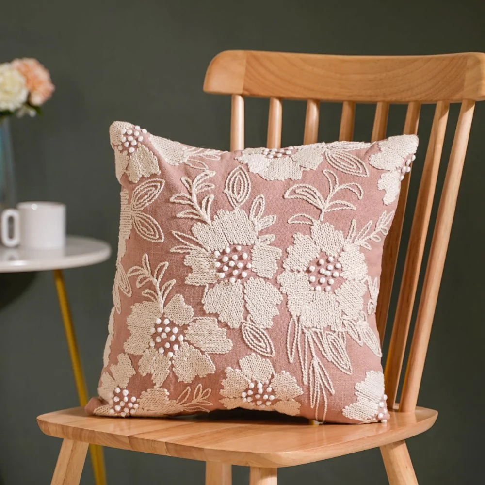 Fiore Embroidered Cotton Cushion Cover Set of 3 16x16 Inch - Image 5