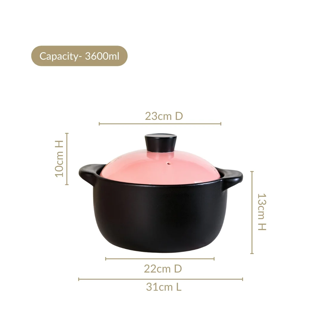 Flamora Ceramic Cooking Pot Pink 3600ml - Image 3