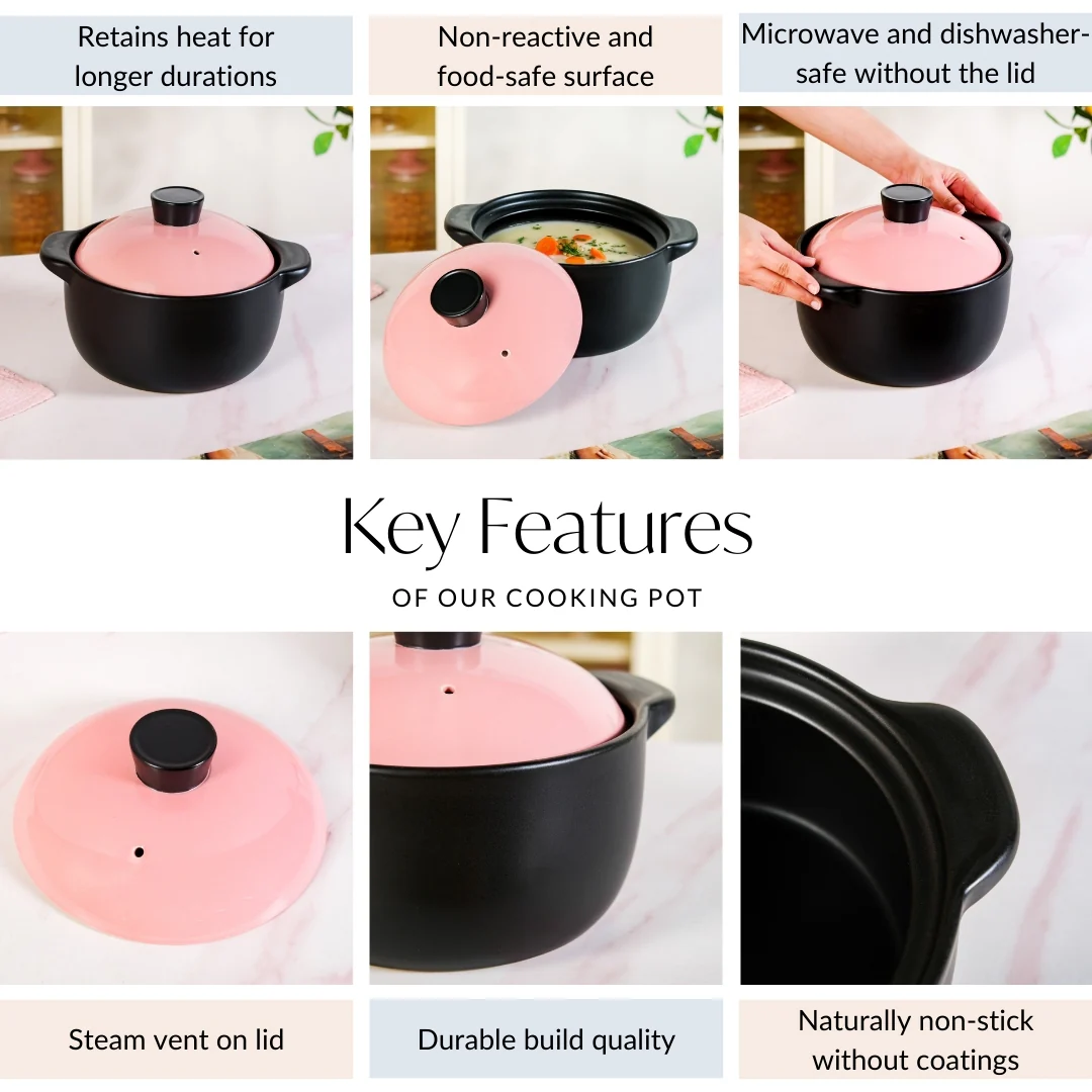 Flamora Ceramic Cooking Pot Pink 3600ml - Image 4