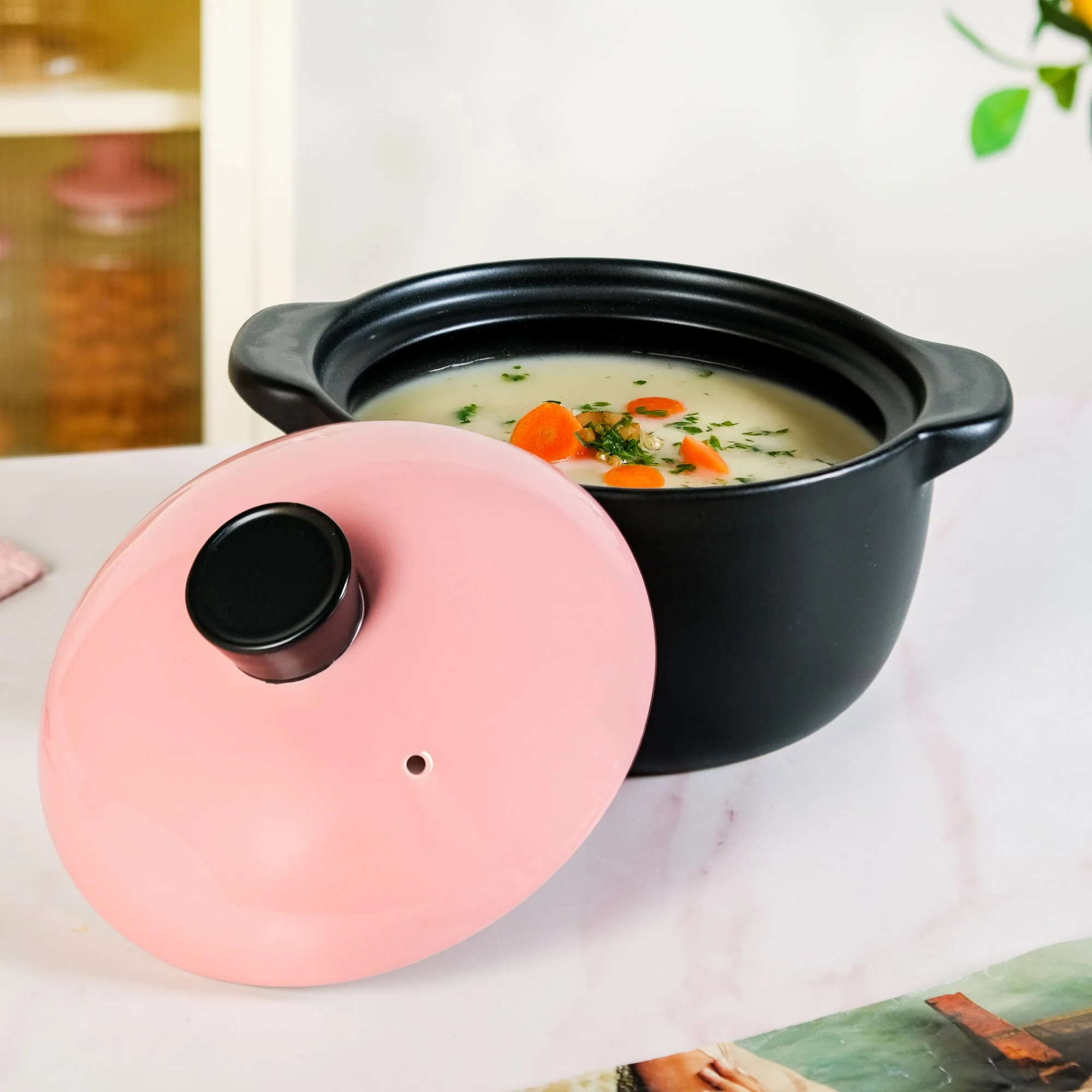 Flamora Ceramic Cooking Pot Pink 3600ml - Image 9