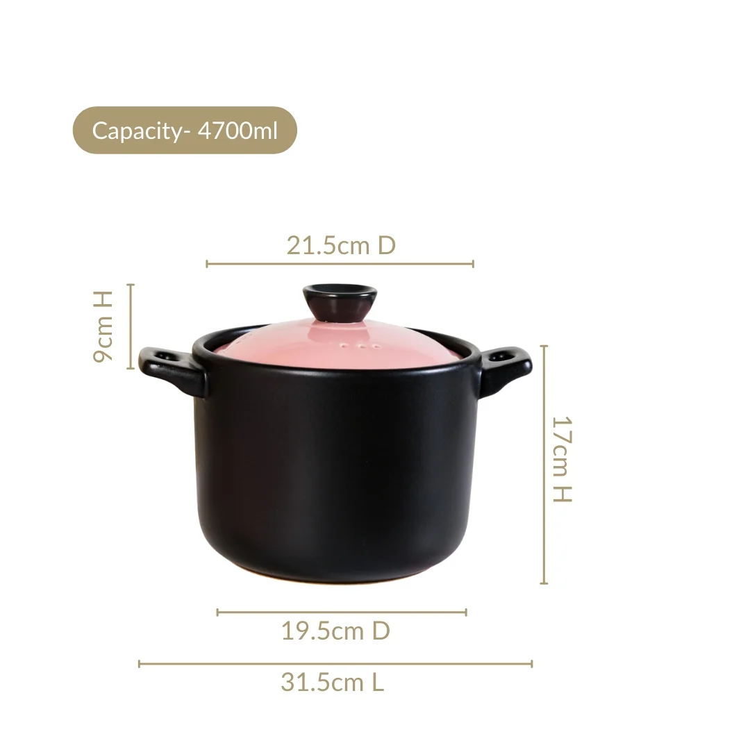 Flamora Ceramic Cooking Pot Pink Black 4700ml - Image 3