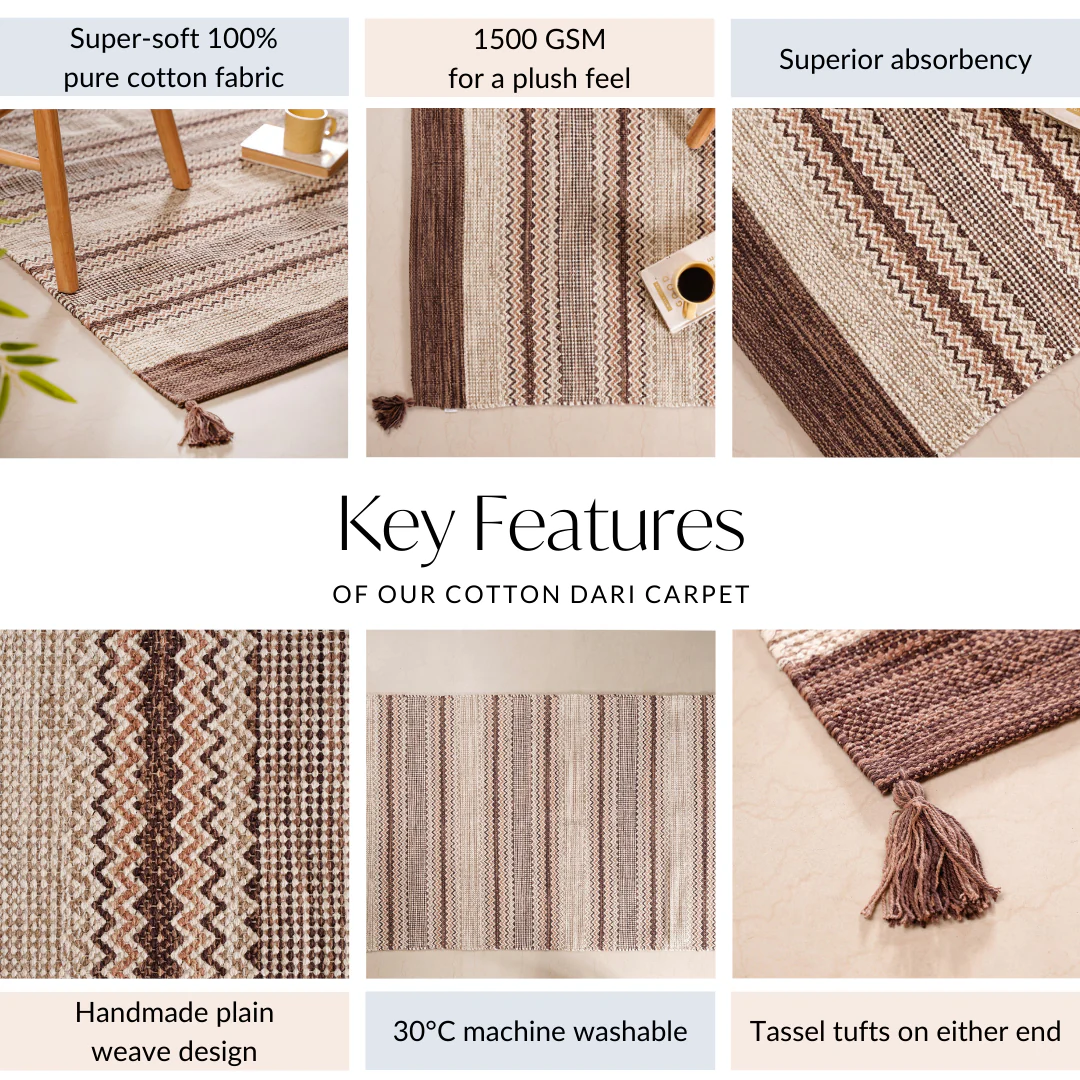 Flat Weave Zigzag Handwoven Cotton Dari Carpet 69x36 Inch - Image 5