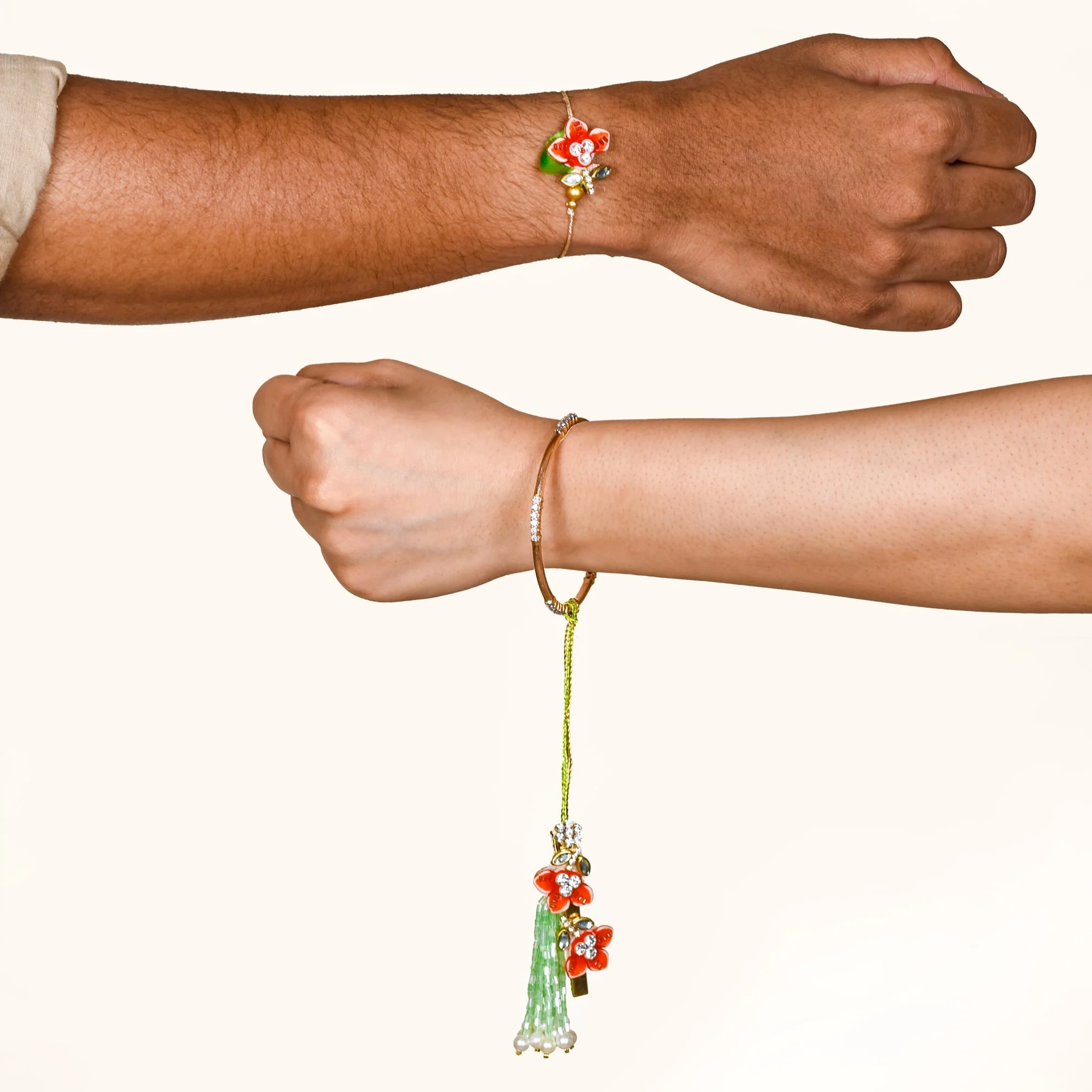 Flora Couple Rakhi Set Of 4 With Dry Fruits Gift Box Card - Image 5