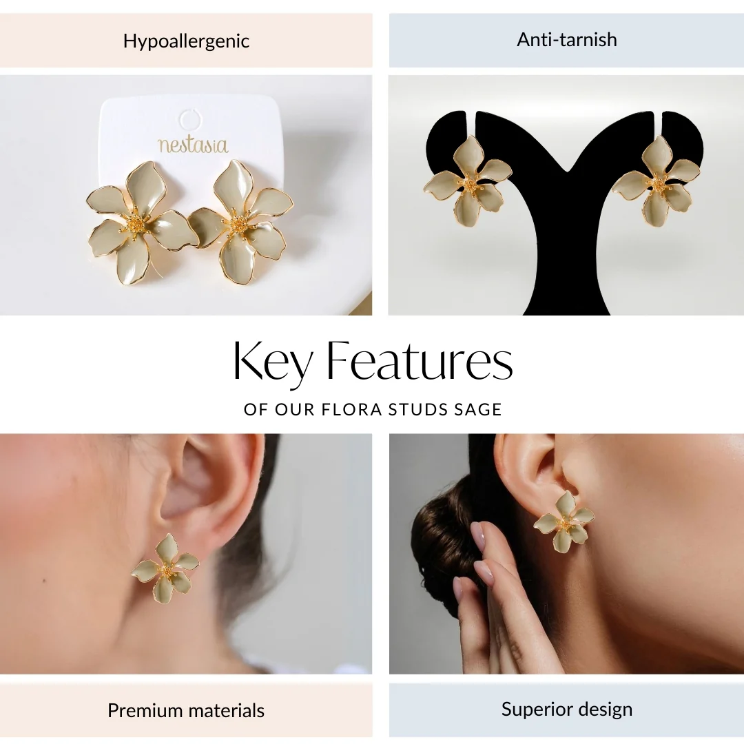 Flora Studs Sage - Image 4
