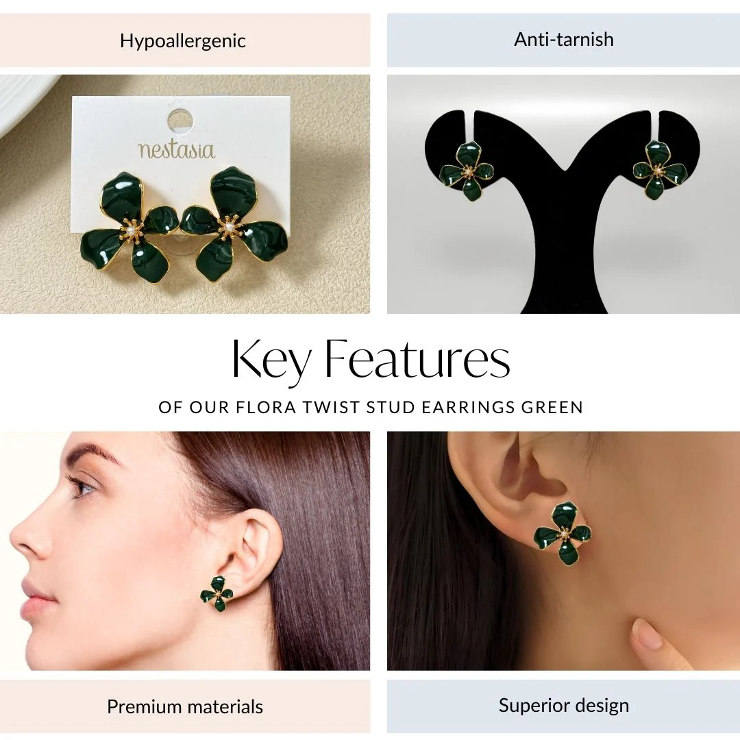 Flora Twist Stud Earrings Green - Image 4