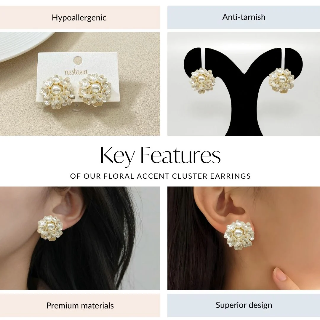 Floral Accent Cluster Earrings - Image 4