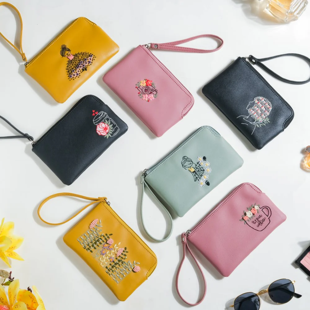 Floral Camera Embroidered Wristlet Pink - Image 10