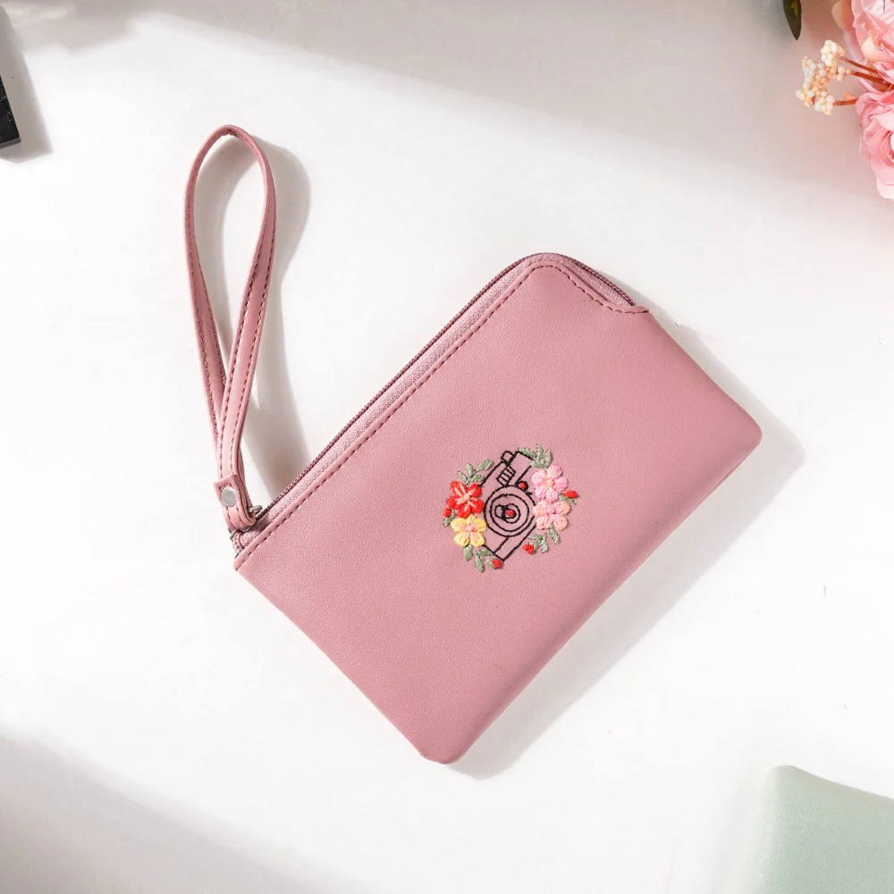 Floral Camera Embroidered Wristlet Pink - Image 5