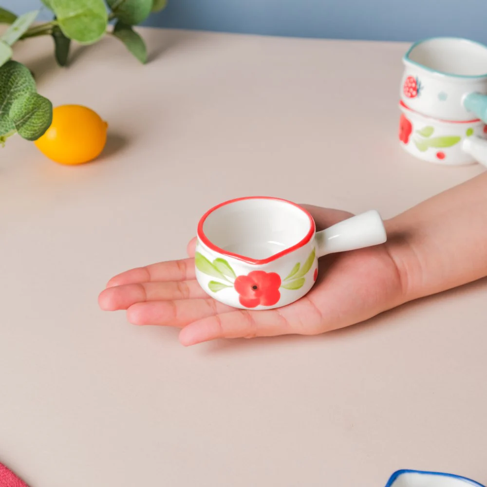 Floral Ceramic Creamer With Handle Red Small - Image 2