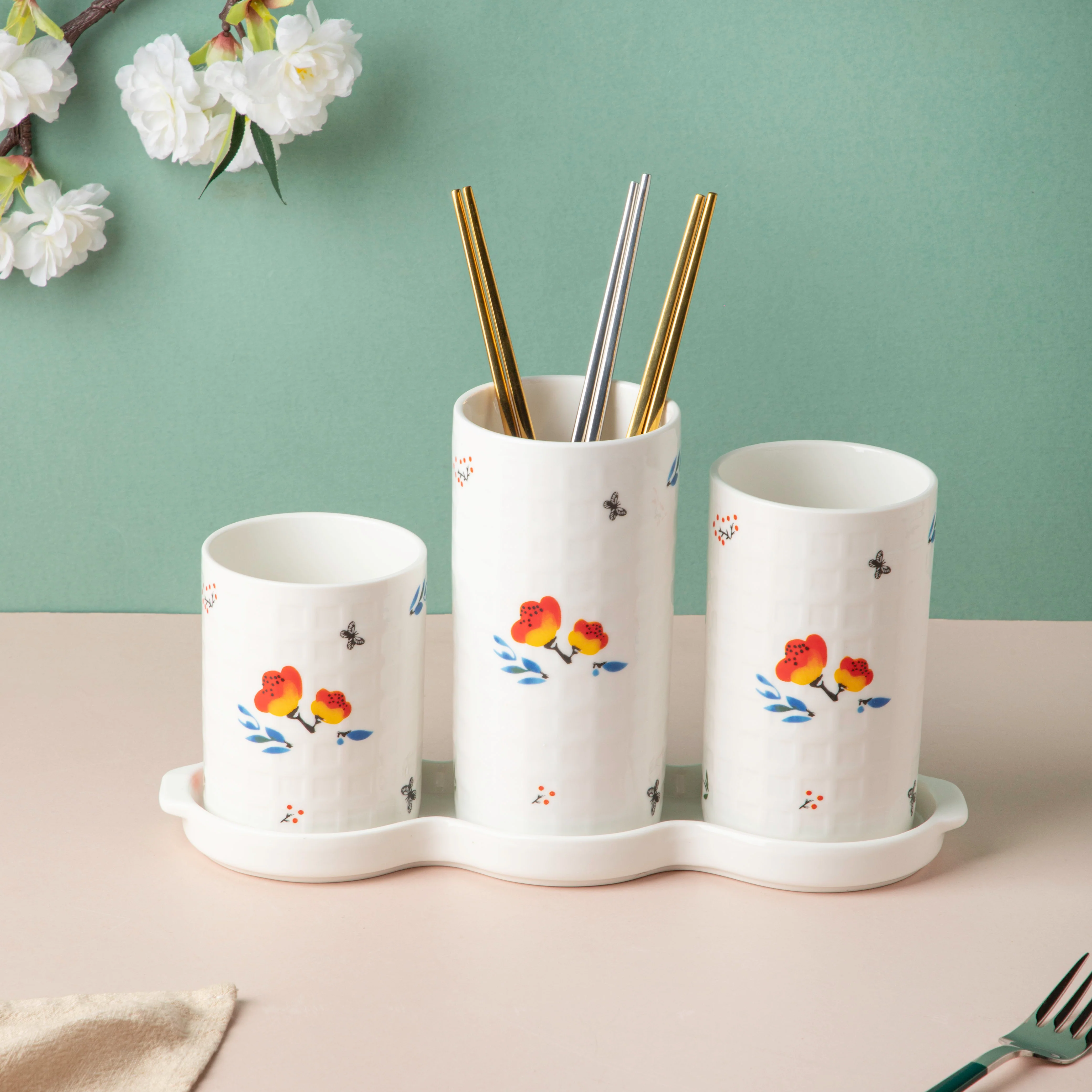 Floral Chopstick Holder Set of 3 - Image 3