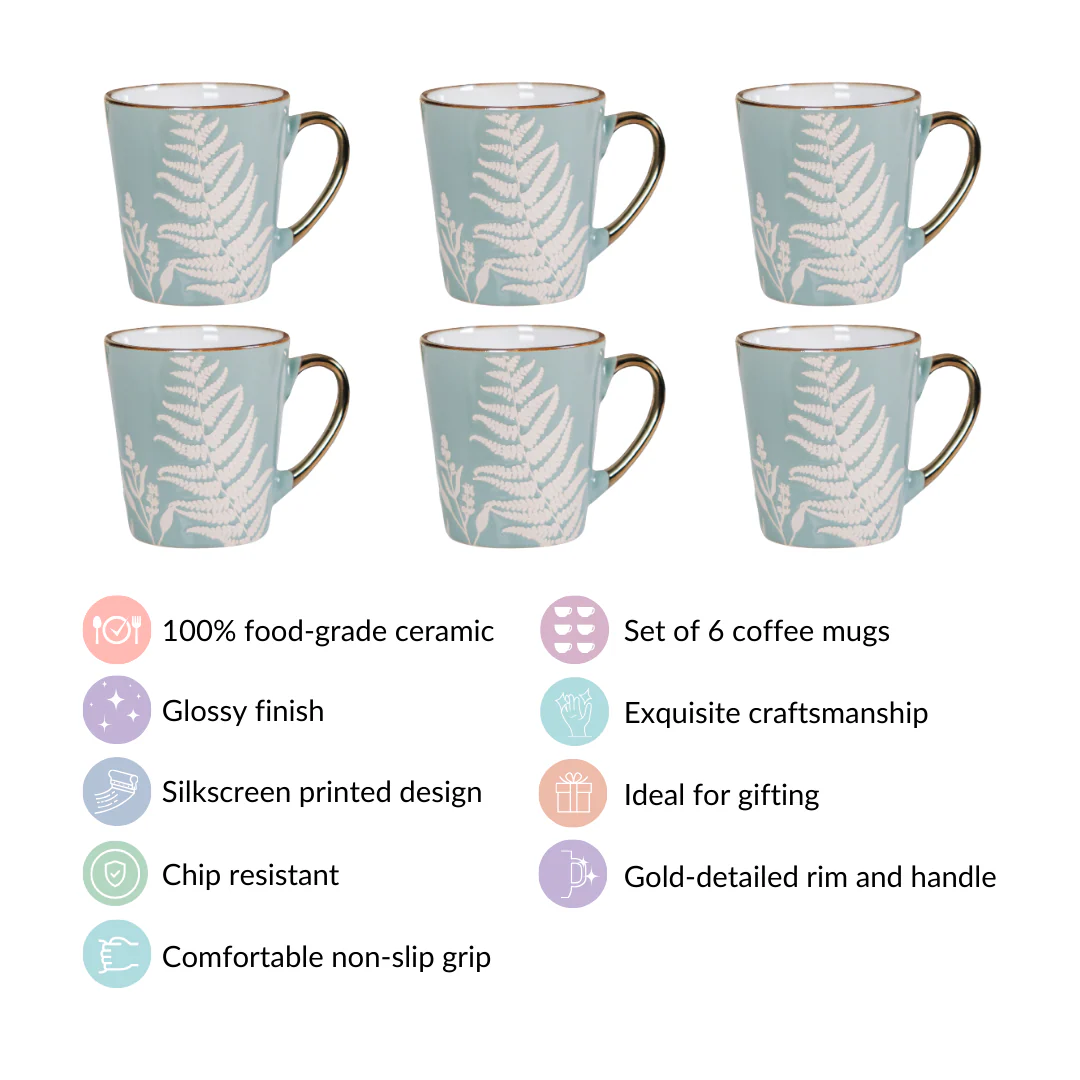 Floral Coffee Mug Set of 6 Sage Blue 200ml - Image 8