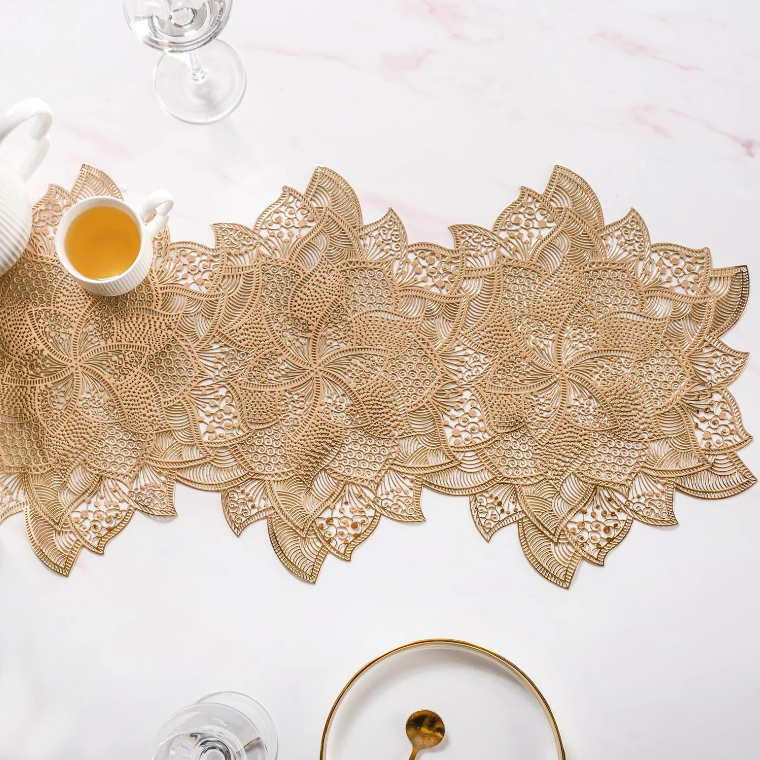 Floral Cutwork Table Runner Gold 90x35cm - Image 6
