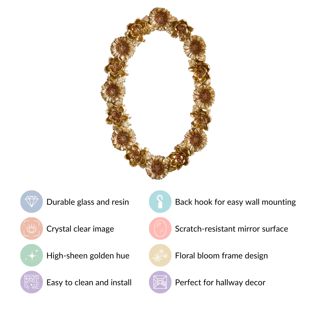 Floral Decorative Wall Mirror Gold - Image 4