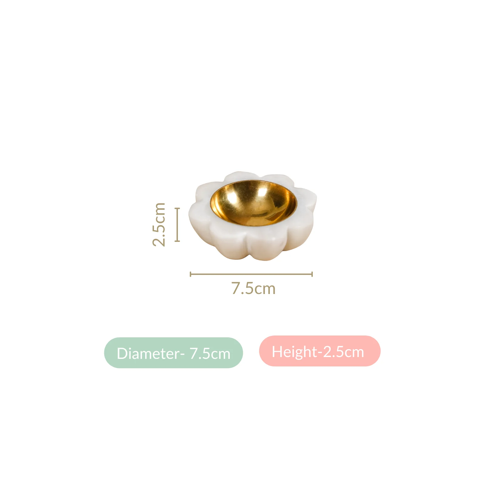 Floral Design Marble And Brass Diya Set Of 2 - Image 4