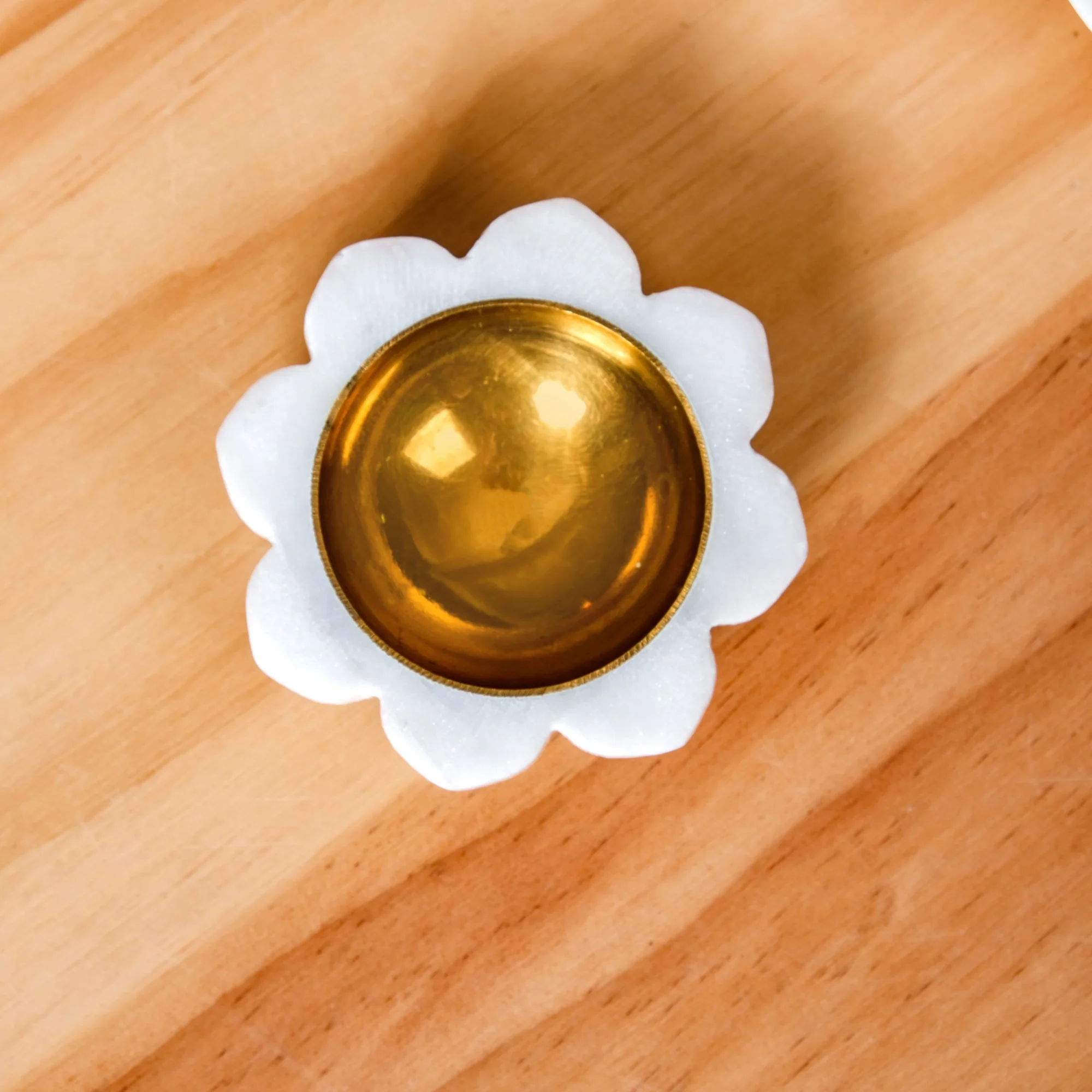 Floral Design Marble And Brass Diya Set Of 2 - Image 8