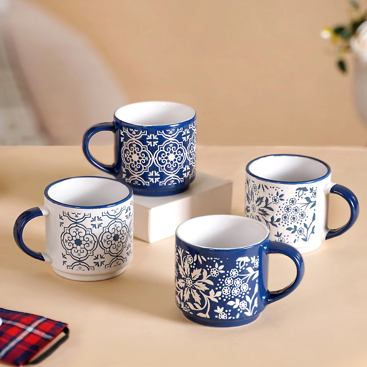 Floral Design Stackable Coffee Mugs Set of 4 210ml - Image 15