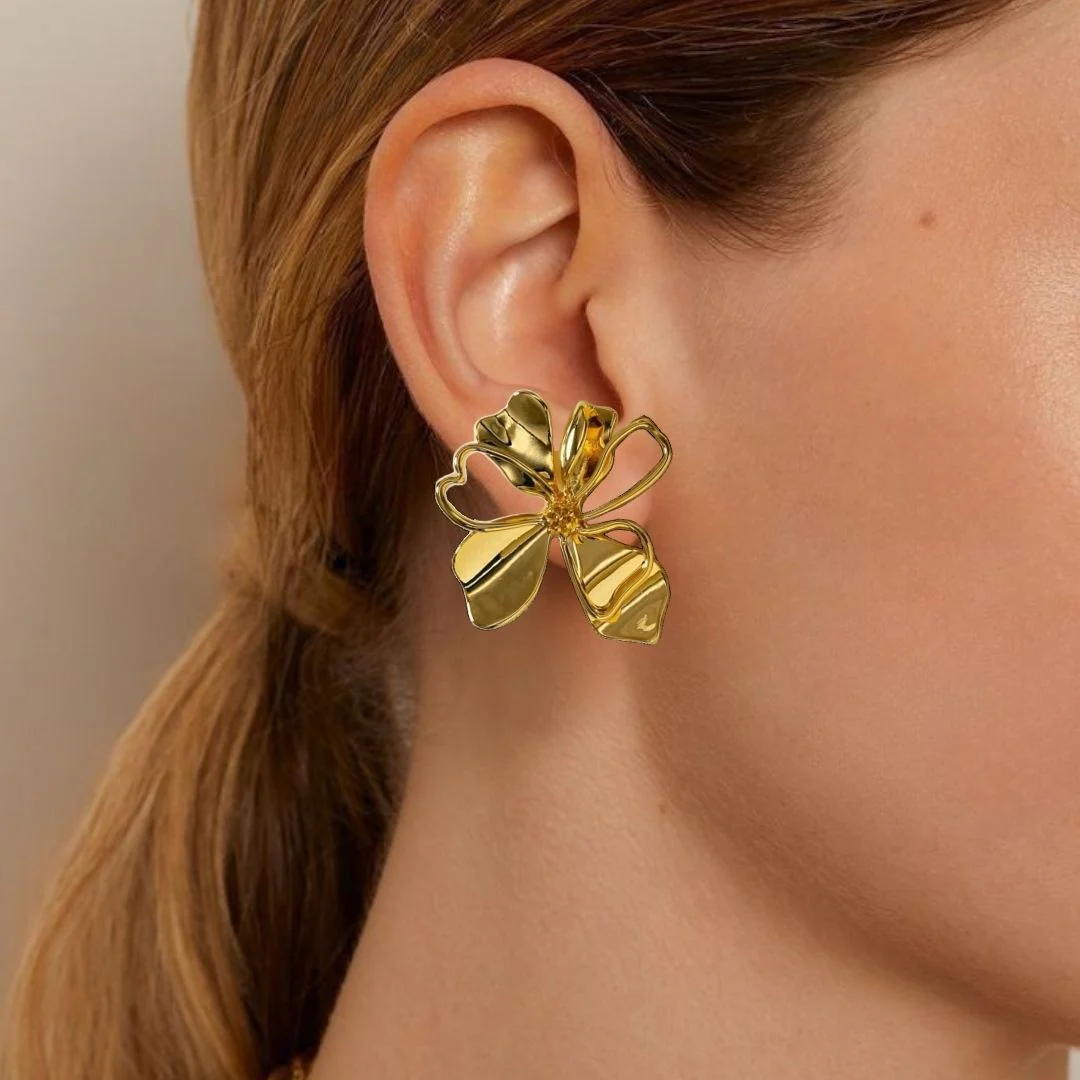 Floral Elegance Gold Drop Earrings - Image 2