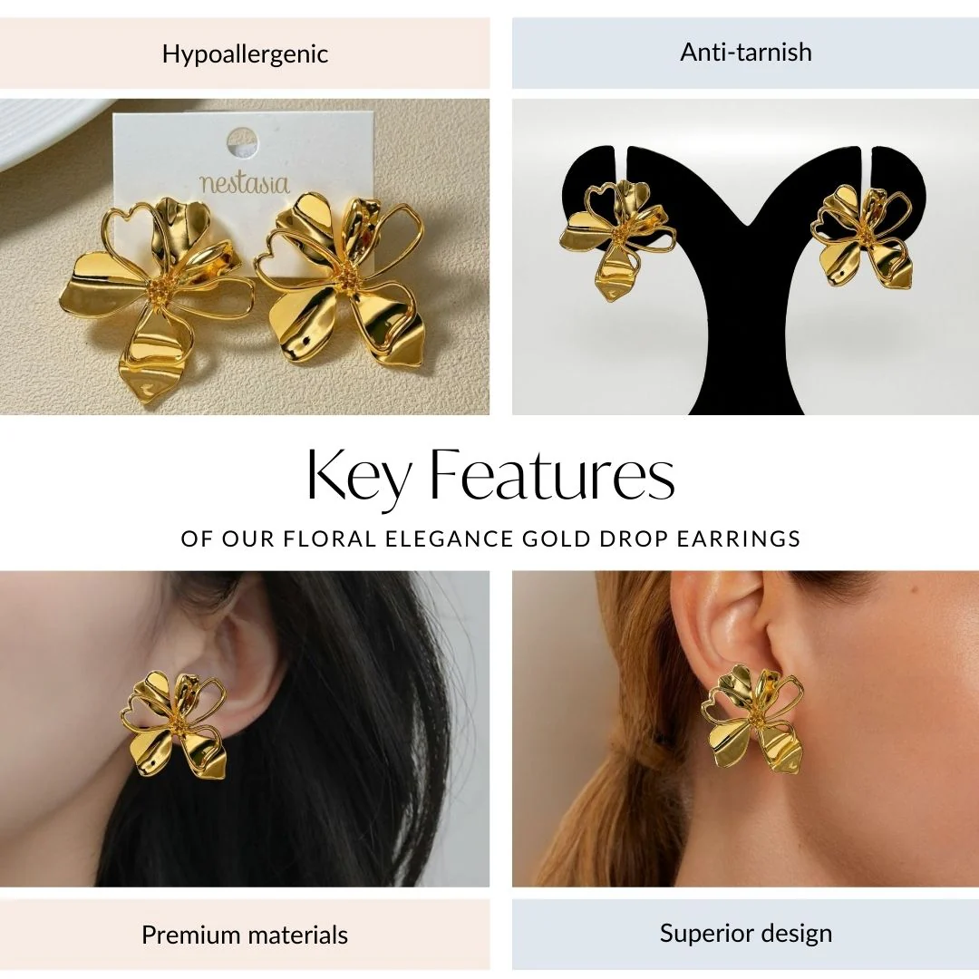 Floral Elegance Gold Drop Earrings - Image 4