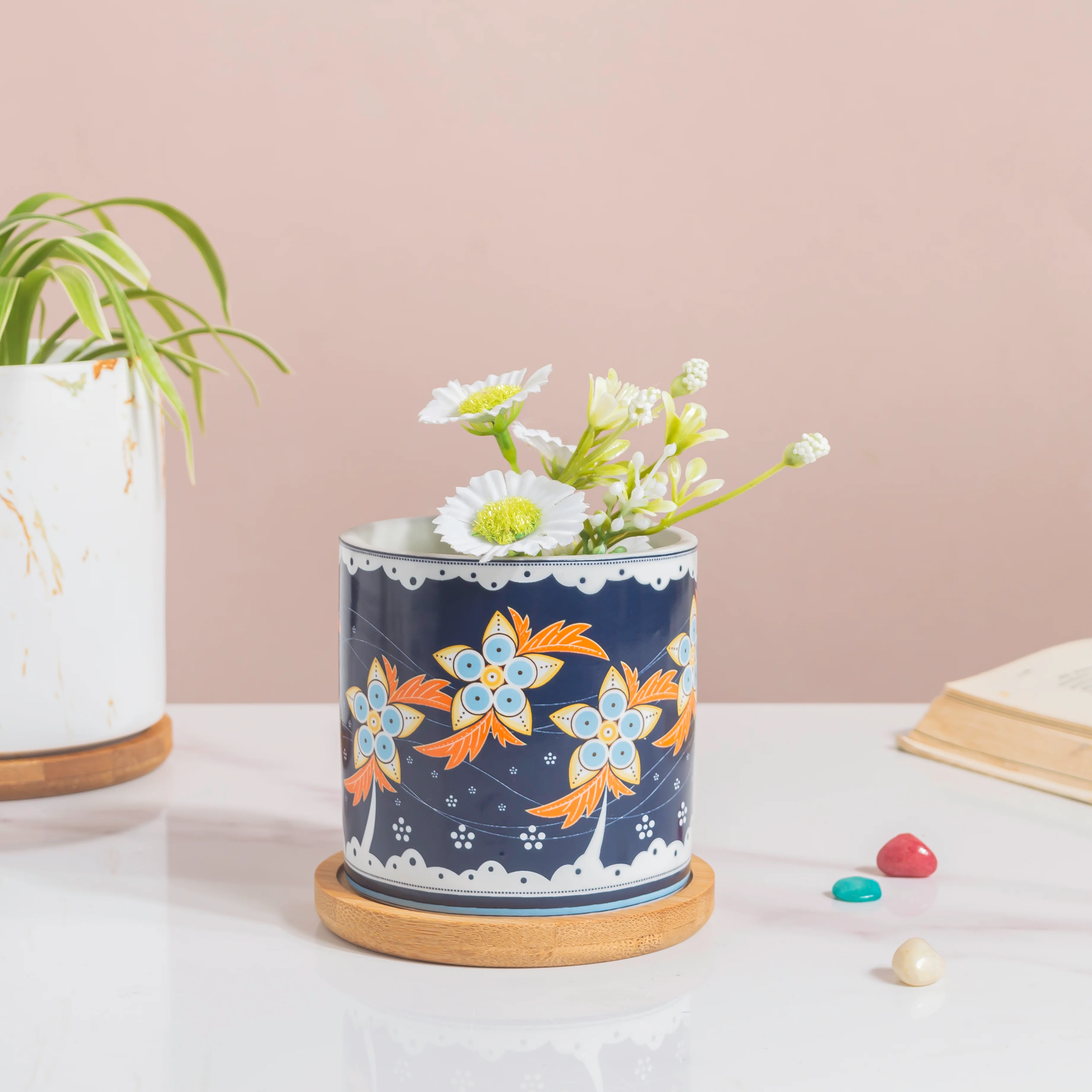 Floral Fantasy Ceramic Planter With Coaster Set Of 4 - Image 13