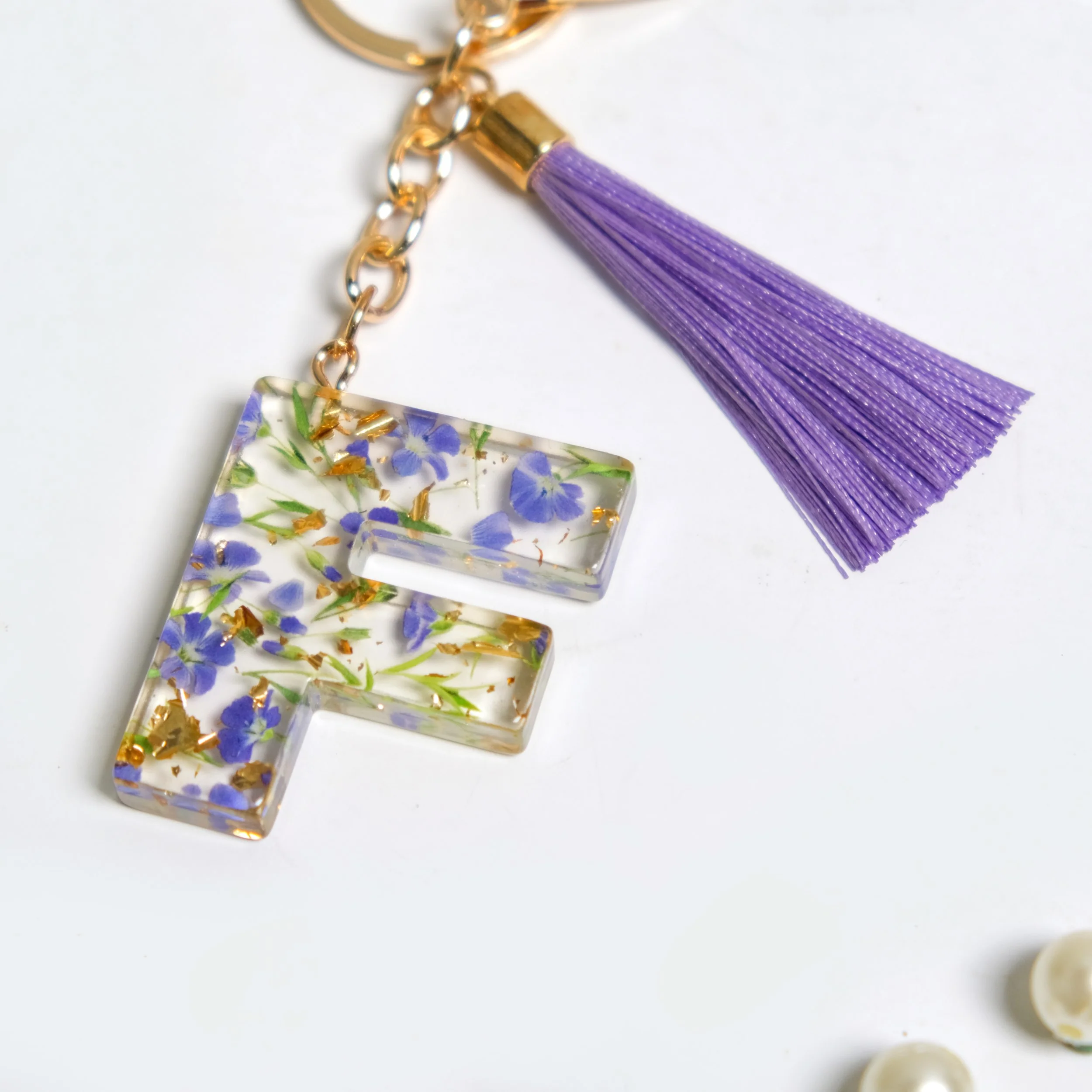 Floral Fantasy F Keychain With Satin Tassel - Image 7