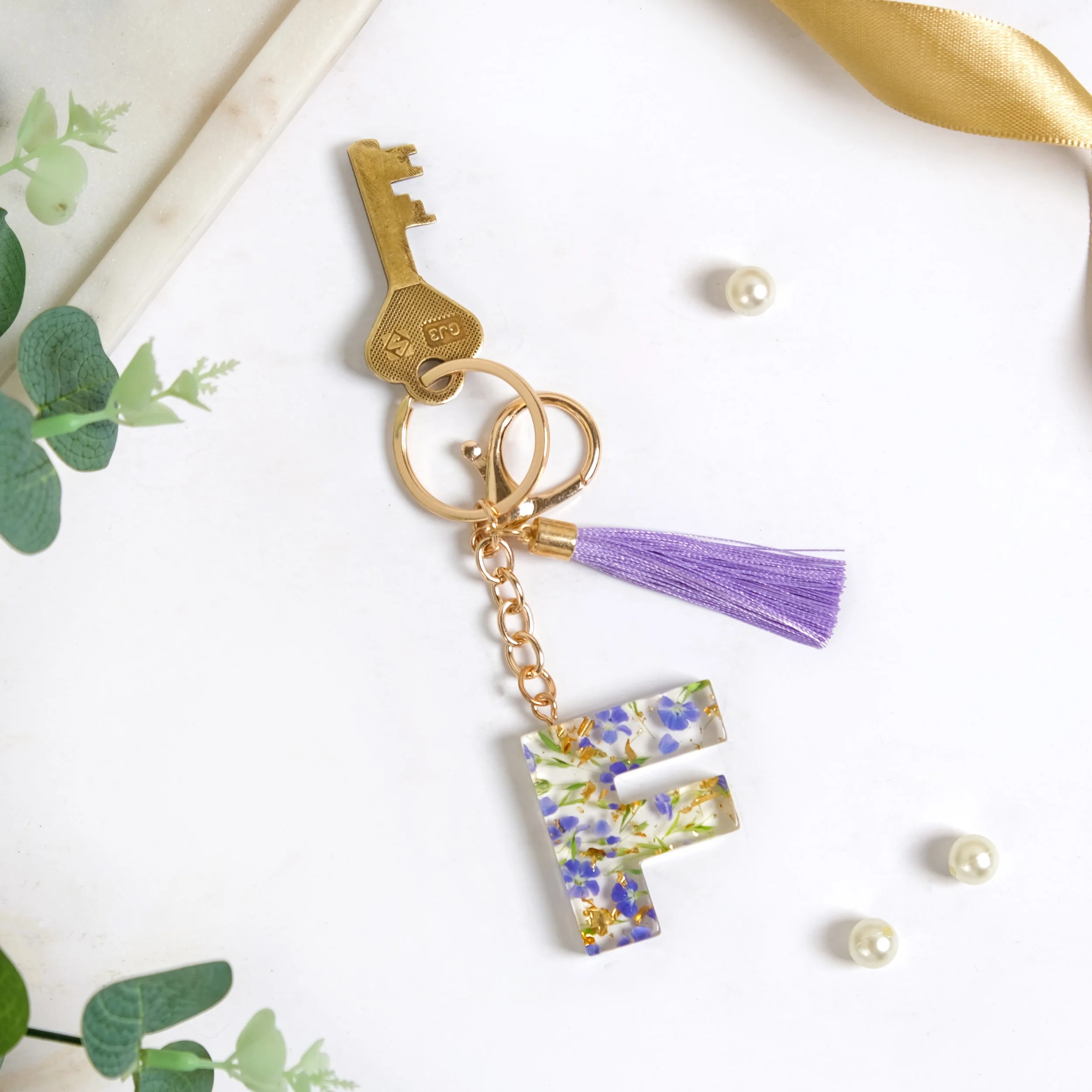 Floral Fantasy F Keychain With Satin Tassel - Image 8