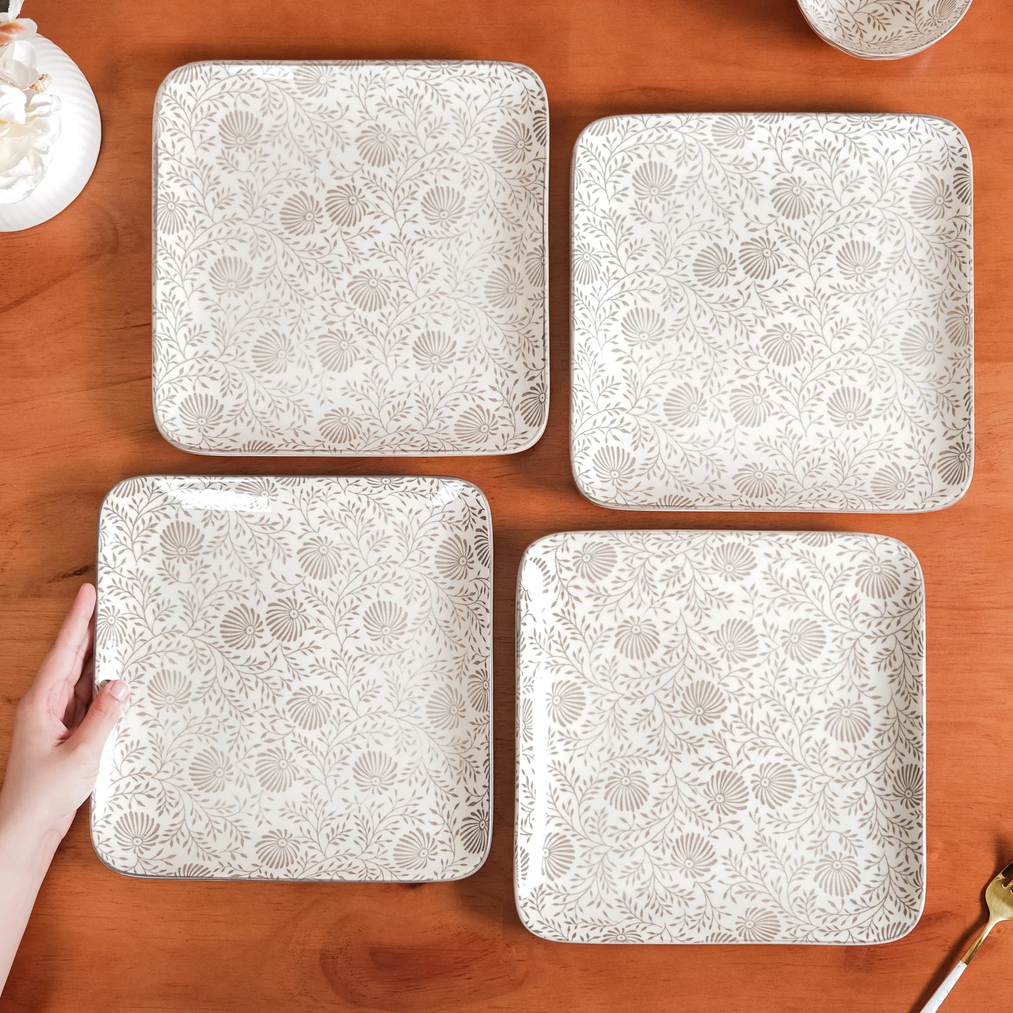 Floral Fiesta Square Dinner Plates Set Of 4 10x10 Inch - Image 2