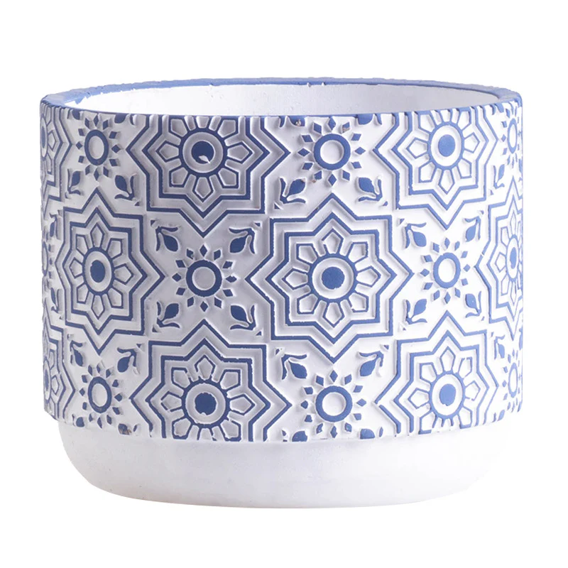 Floral Geometric Blue White Pot - Image 6