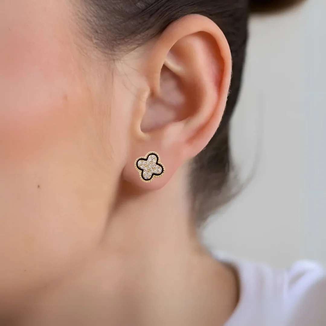 Floral Geometry Gold Stud Earrings Set Of 3 - Image 6