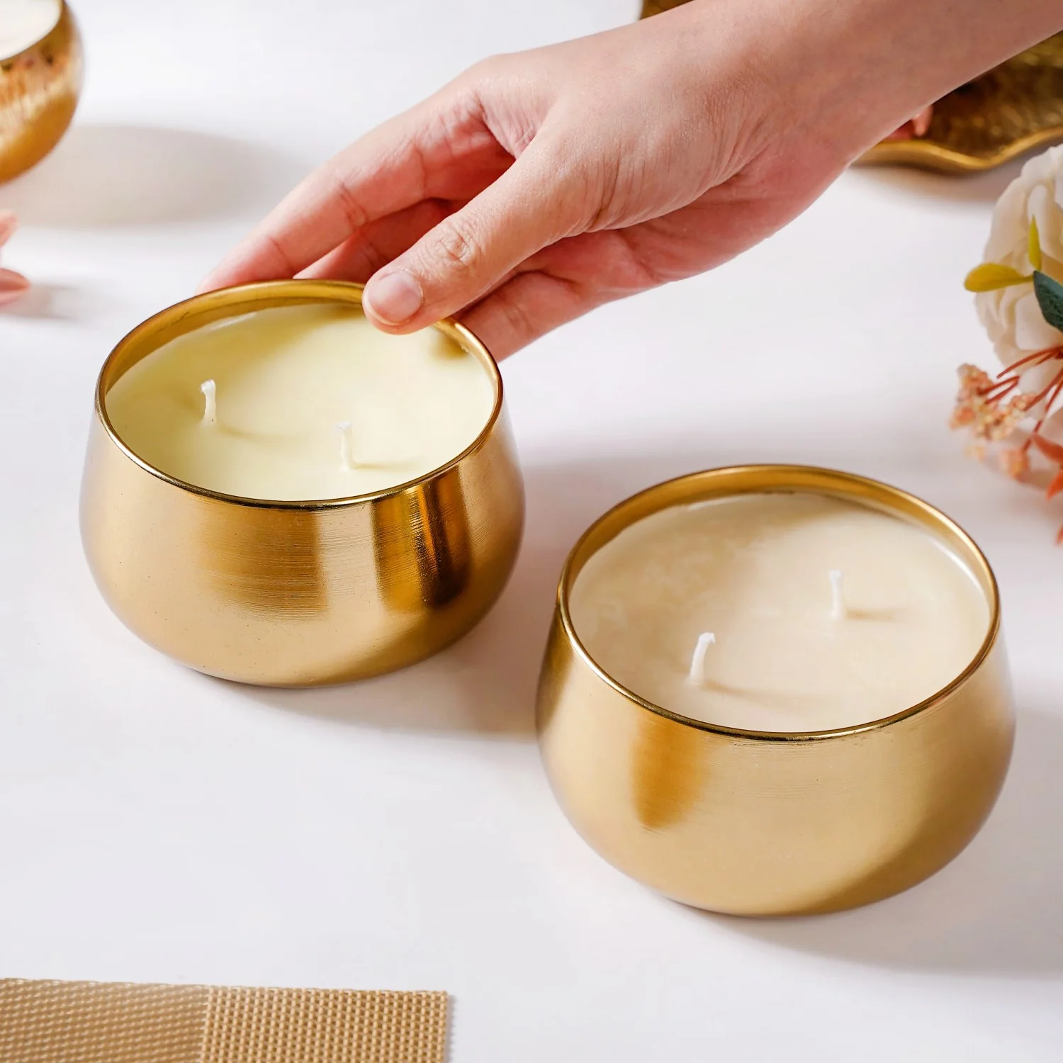 Floral Gold Double Wick Scented Candle Set Of 2 - Image 3