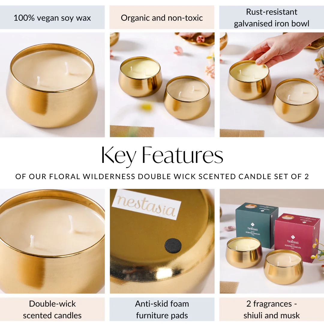 Floral Gold Double Wick Scented Candle Set Of 2 - Image 5
