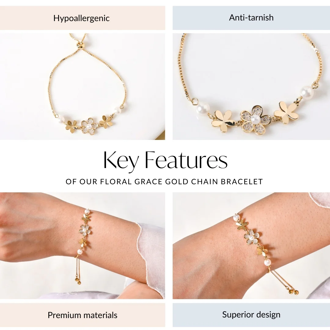 Floral Grace Gold Chain Bracelet - Image 4