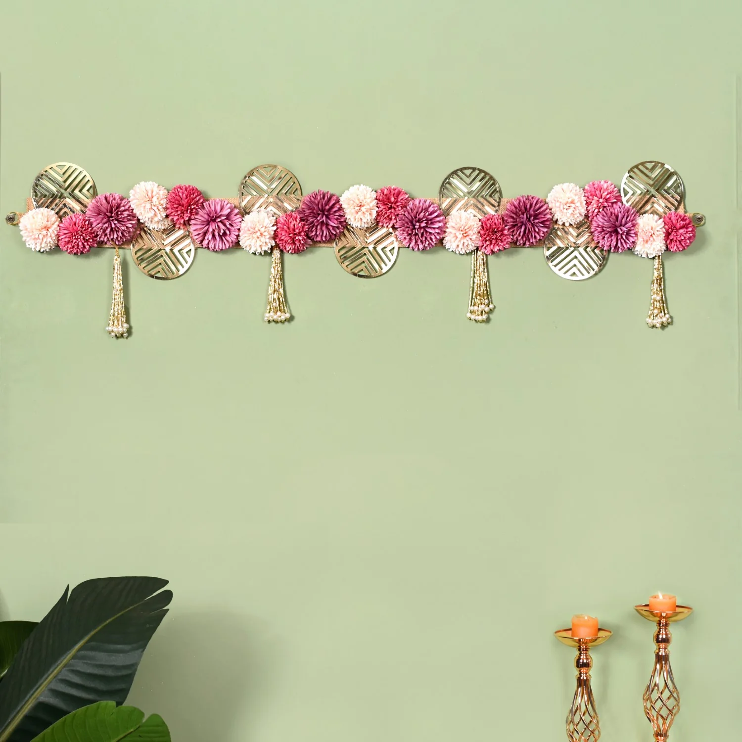 Floral Laminated Jute Festive Wall Hanging With Tassels - Image 2