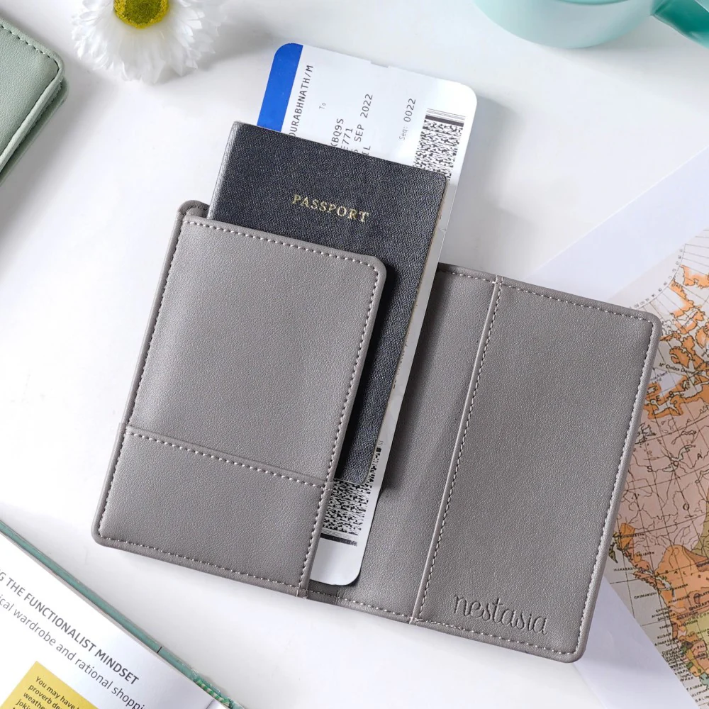 Floral Line Art Embroidered Passport Cover Grey - Image 4