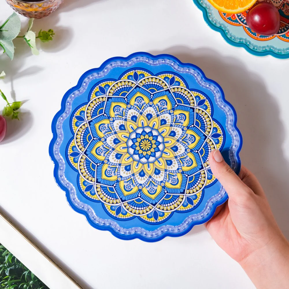 Floral Mandala Ceramic Trivet Blue 8 Inch - Image 4