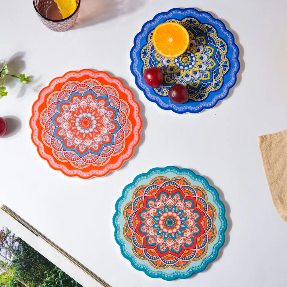 Floral Mandala Ceramic Trivet Orange 8 Inch - Image 7