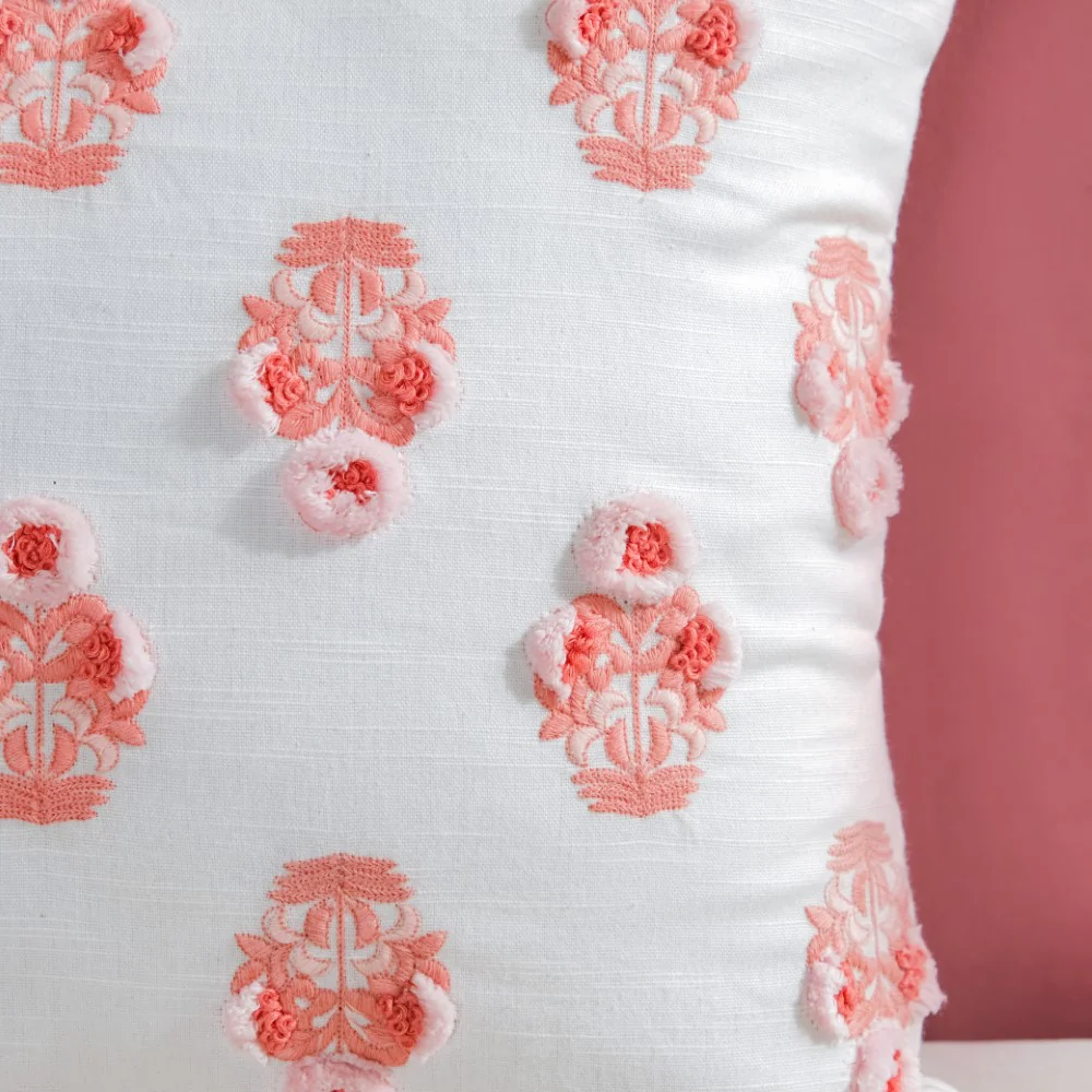 Floral Motif Cotton Cushion Cover Peach 16 inch - Image 6