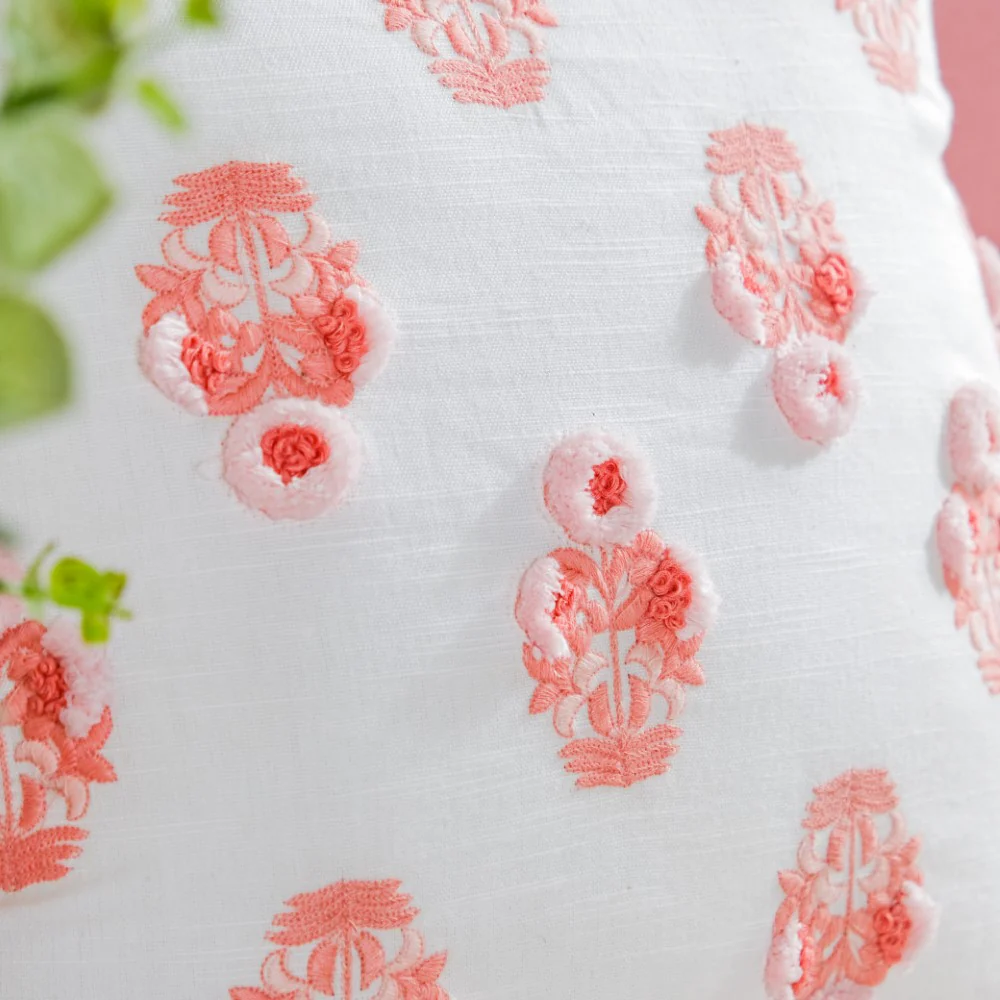 Floral Motif Cotton Cushion Cover Peach 16 inch - Image 7