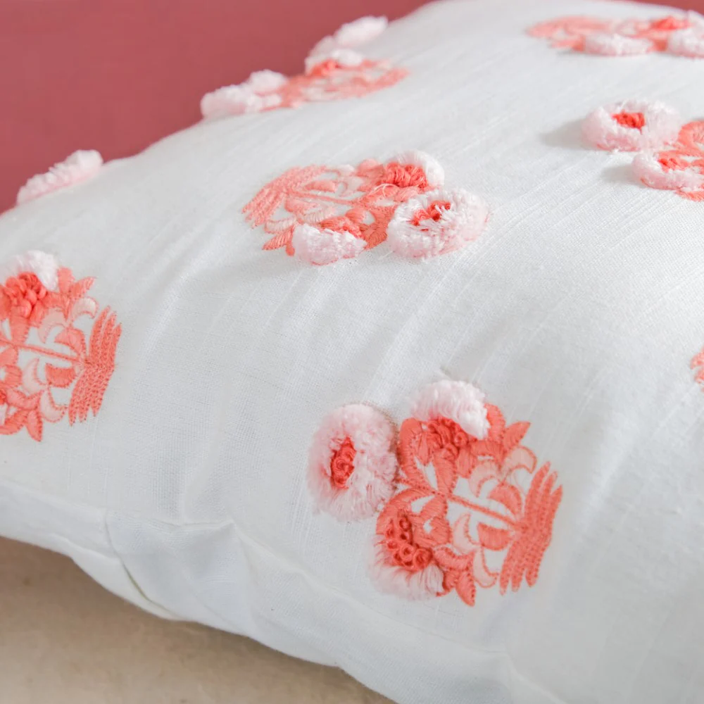 Floral Motif Cotton Cushion Cover Peach 16 inch - Image 9