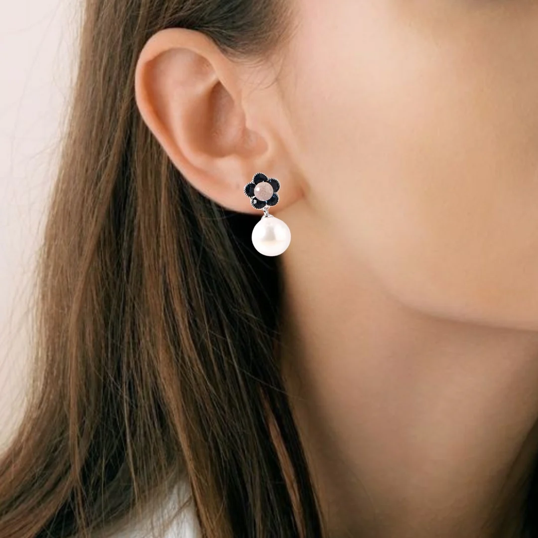 Floral Pearl Drop Earrings - Image 2